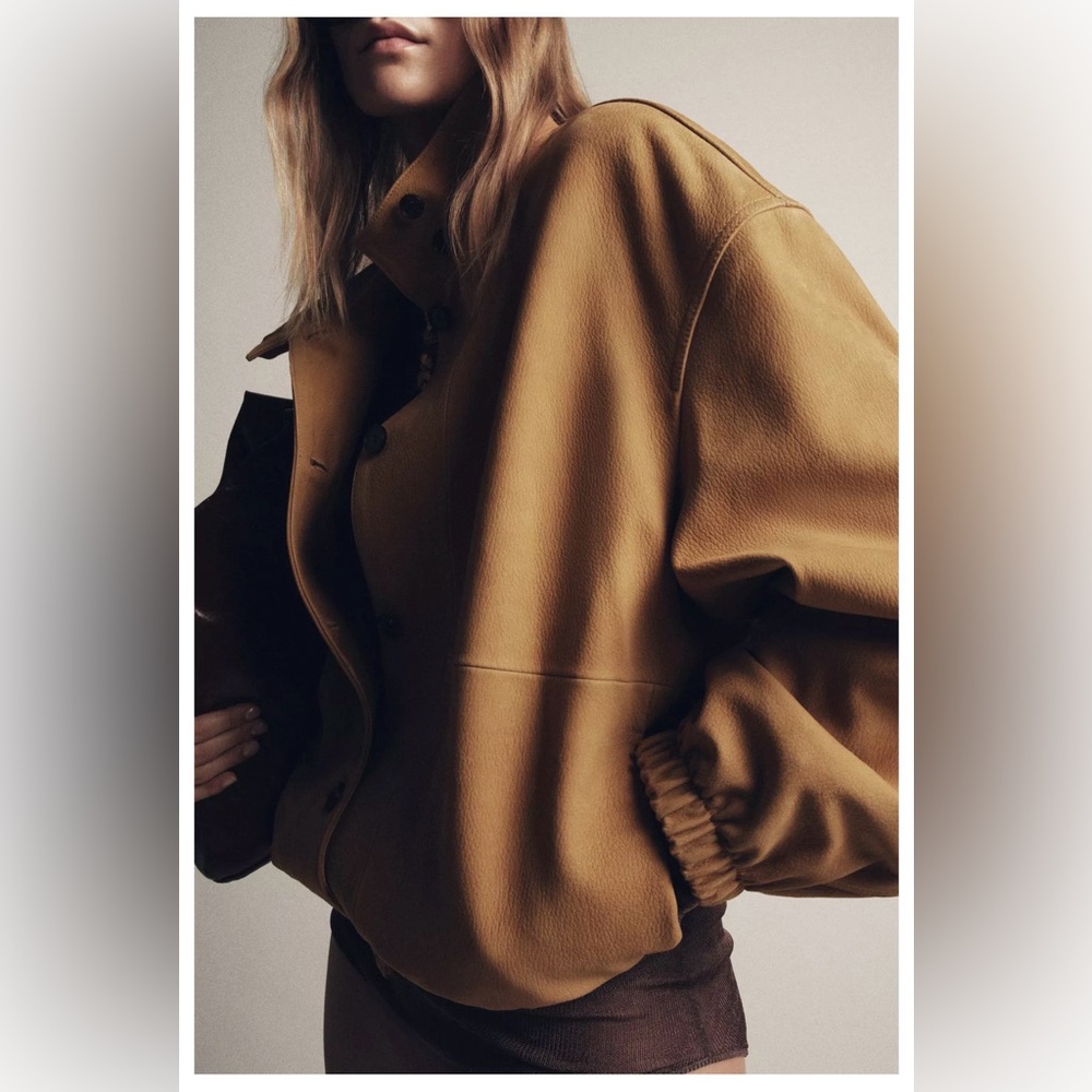 ZARA 100% LEATHER BOMBER JACKET ZW COLLECTION LIMITED EDITION